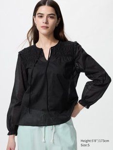 Блуза Uniqlo чорна Light Cotton Shirring Blouse 8522 фото