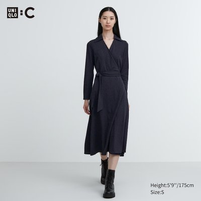 Платье Uniqlo:C темно-синее LONG SLEEVED WRAP DRESS 6462 фото