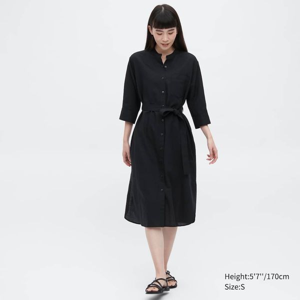 Платье-рубашка Uniqlo льняное черное 6554111 фото