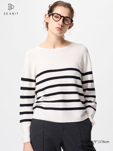 Джемпер Uniqlo в полоску 3D Knit Cotton Crew Neck Jumper (Stripe) 795511 фото