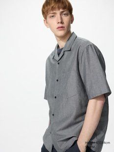 Рубашка Uniqlo серая Cotton Linen Blend Shirt 8606 фото