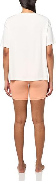 Пижамный комплект HUGO бело-оранжевый Exposed Waistband Logo Collar T-shirt and Shorts Set 8389 фото