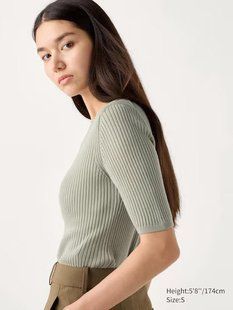 Кофта Uniqlo свiтло-зелена з вовни Merino Ribbed Sweater | Half Sleeve 7349 фото