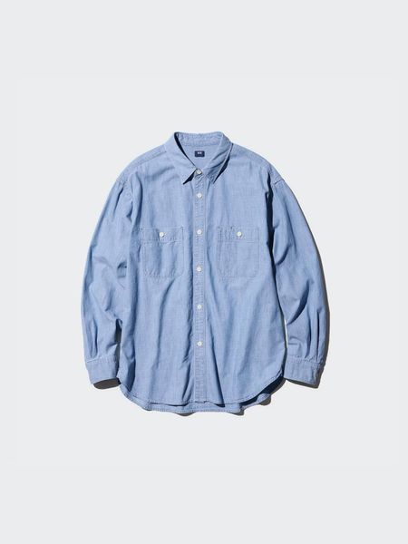 Сорочка Uniqlo блакитна Chambray Overshirt 8495 фото