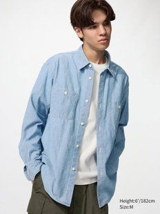 Рубашка Uniqlo голубая Chambray Overshirt 84951 фото