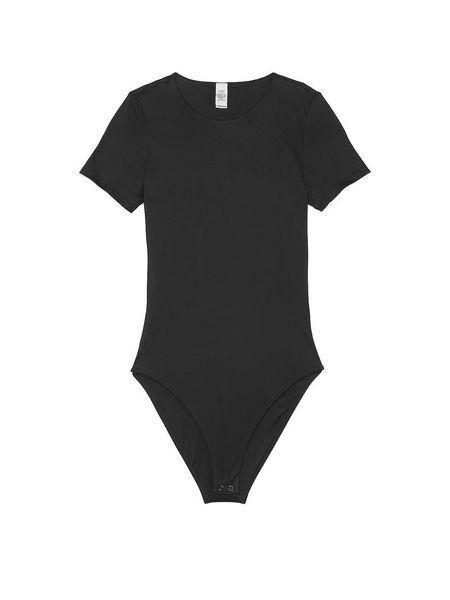 Боді чорне Victoria's Secret Bodywear by Victoria with FeatherSoft&trade; Innovation Short-Sleeve Bodysuit 8496 фото