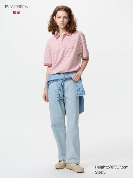 Футболка-поло Uniqlo+JW Anderson розовая DRY Piqu&eacute; Polo Shirt (Narrow Striped) 8584 фото