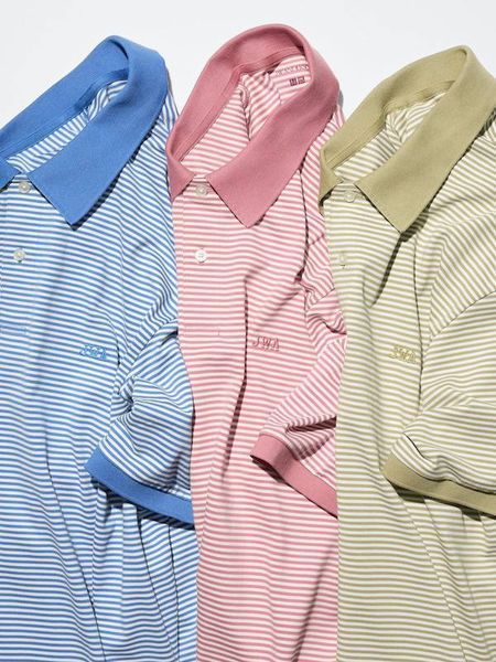 Футболка-поло Uniqlo+JW Anderson розовая DRY Piqu&eacute; Polo Shirt (Narrow Striped) 8584 фото