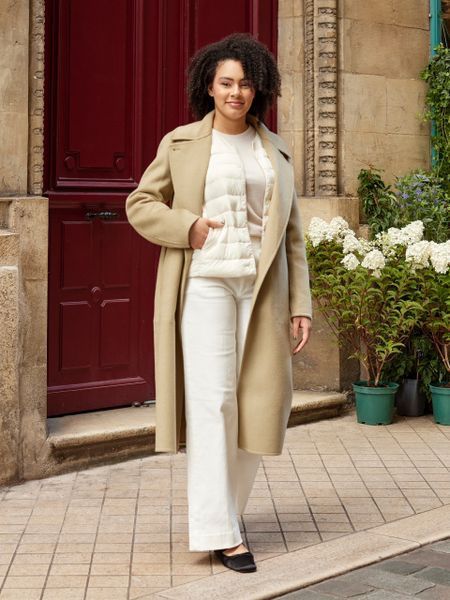 Пальто Uniqlo:C бежевое Wool Blend Wrap Coat  72401 фото