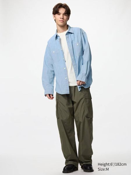 Рубашка Uniqlo голубая Chambray Overshirt 84951 фото
