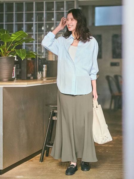 Сорочка Uniqlo блакитна в смужку Cotton Oversized Shirt | Striped 8176 фото