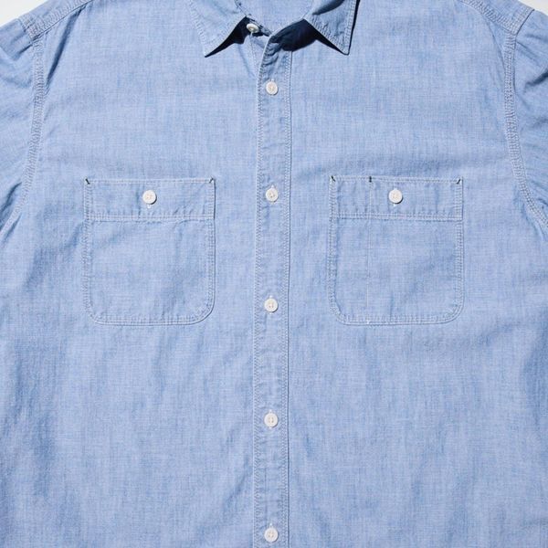 Рубашка Uniqlo голубая Chambray Overshirt 84951 фото