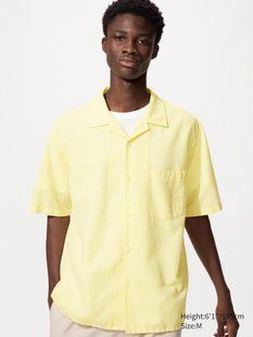 Рубашка Uniqlo желтая Cotton Linen Blend Shirt 86071 фото