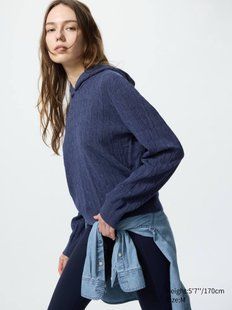 Худі Uniqlo синя Washable Knit Cable Hoodie 8226 фото