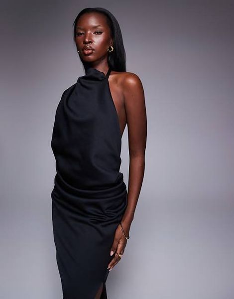 Платье ASOS DESIGN черное one shoulder midi dress scuba-style fabric 8438 фото