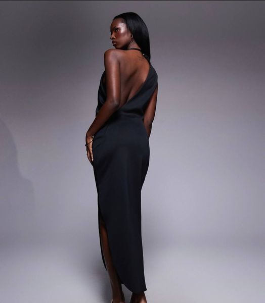 Платье ASOS DESIGN черное one shoulder midi dress scuba-style fabric 8438 фото
