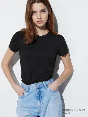 Футболка Uniqlo чорна Soft Ribbed T-Shirt 6969 фото