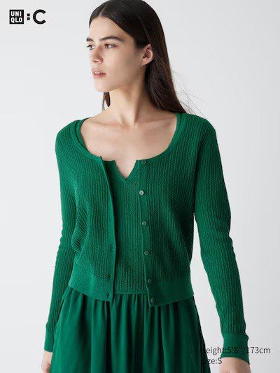 Кардиган Uniqlo:С зелений Lace Round Neck Long-Sleeve Short Cardigan 6868 фото