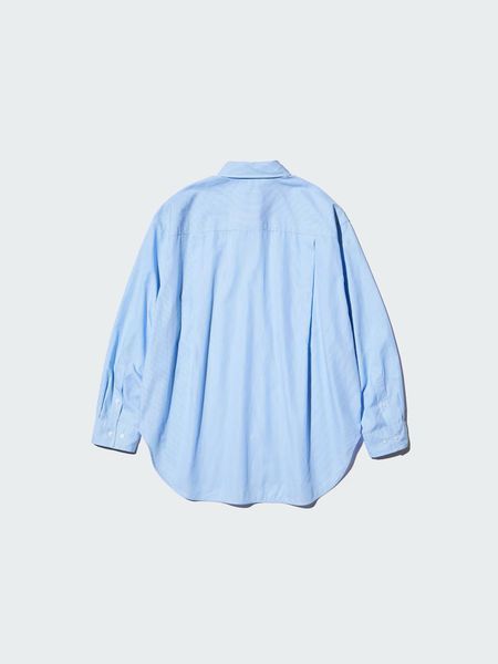 Рубашка Uniqlo синяя в полоску Cotton Oversized Shirt 8177 фото