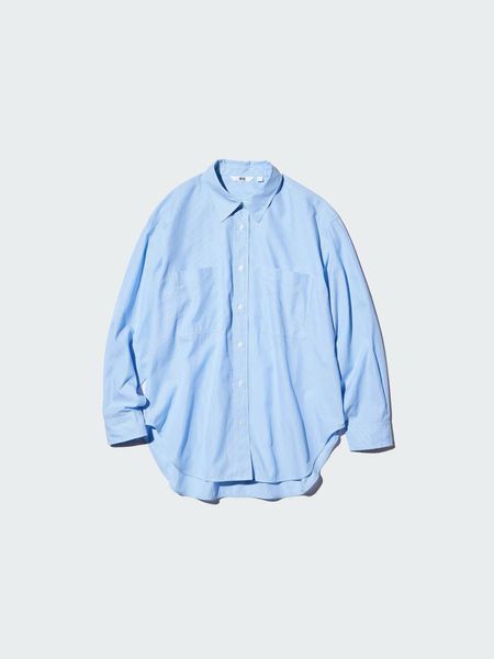 Рубашка Uniqlo синяя в полоску Cotton Oversized Shirt 8177 фото