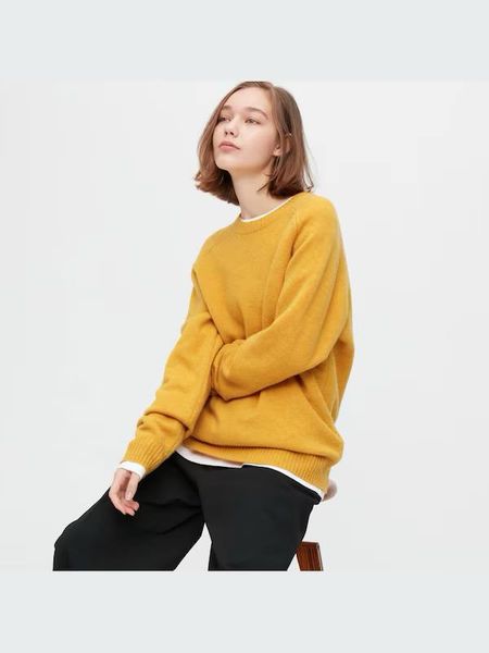 Светр Uniqlo жовтий Lambswool Crew Neck Jumper  6905 фото