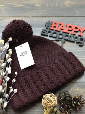 Бордовая шерстяная шапка с лого UGG 3751 фото