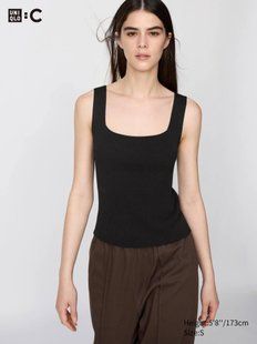 Майка Uniqlo чорна 3D Knit Seamless Ribbed Square Neck Jumper (Sleeveless) 8297 фото