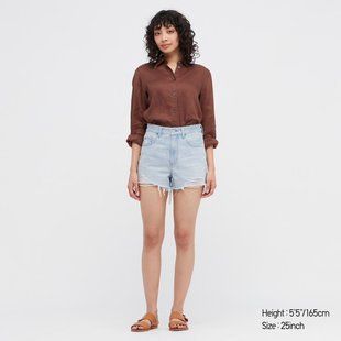 Шорты Uniqlo джинсовые голубые рваные HIGH-RISE 57456 фото
