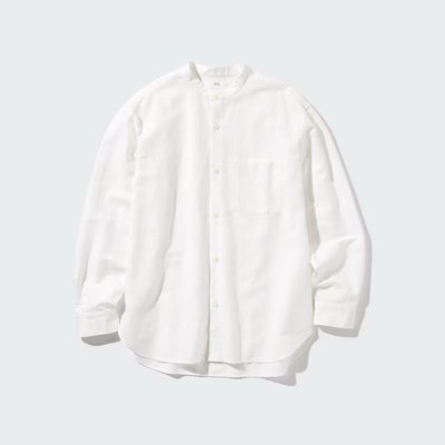 Сорочка Uniqlo біла лляна Stand Collar Shirt 682411 фото