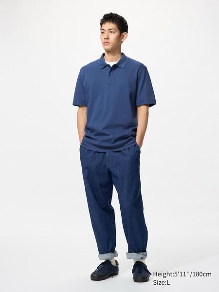 Футболка-поло Uniqlo синяя AIRism Cotton Piqu&eacute; Polo Shirt  79231 фото