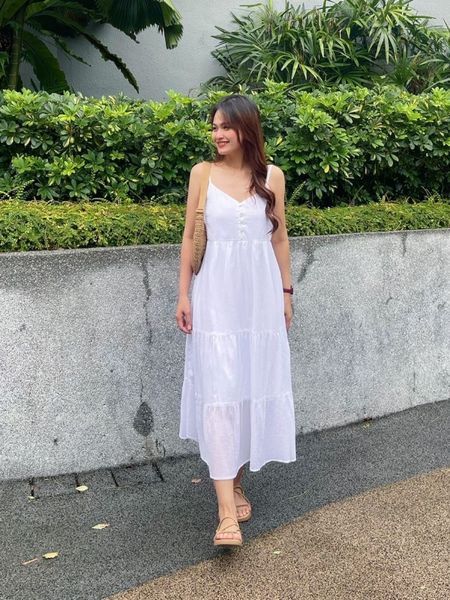 Платье Uniqlo белое Crinkle Cotton Camisole Dress  7358 фото
